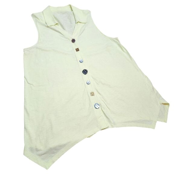 Soft‎ Surroundings Danielle Button Tank Tunic Cotton Slub Yellow Green Flowy 1X - Picture 3 of 13